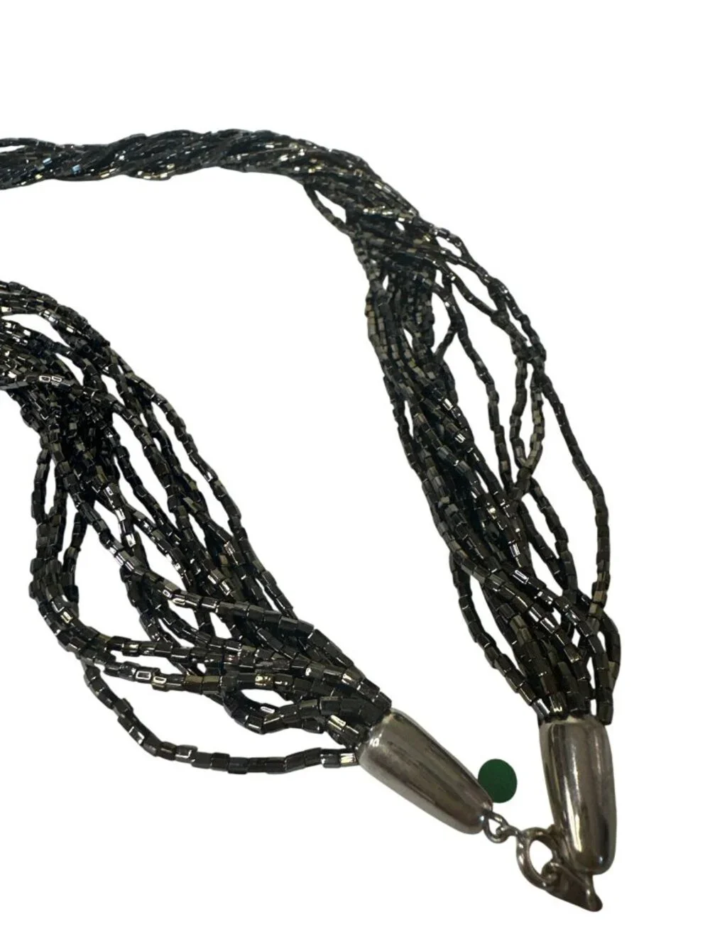 Black Multi-Strand Seed Bead Necklace Chunky Statement Iridescent Whimsigoth